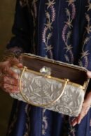 Grey Floral Motif Chikankari Linen Handle Sling Clutch