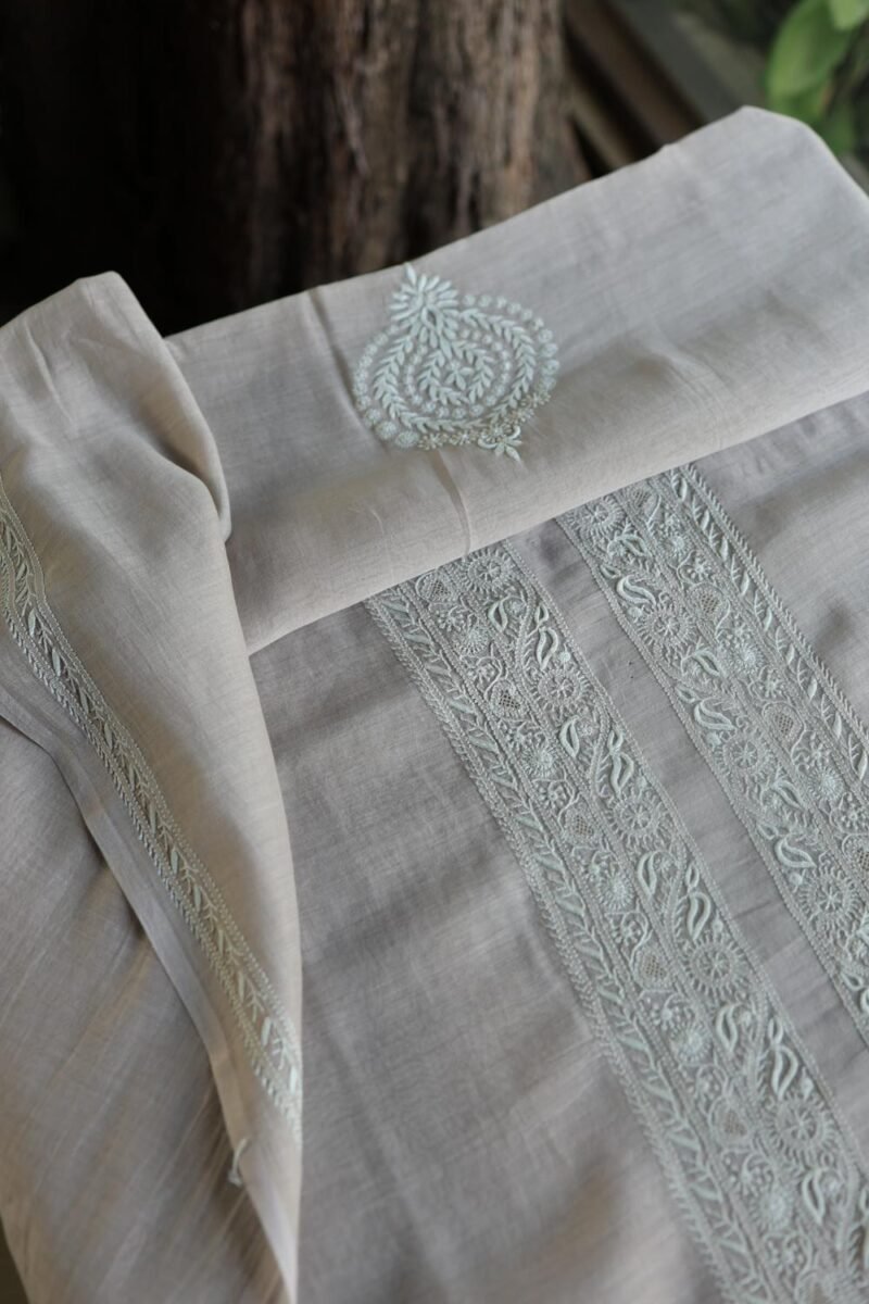 Grey Malmal Chikankari Unstitched Men's Kurtas Fabrics
