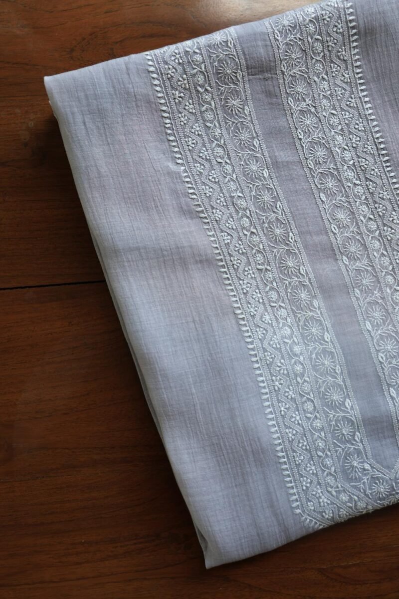 Grey Malmal Chikankari Unstitched Men's Kurtas Fabrics