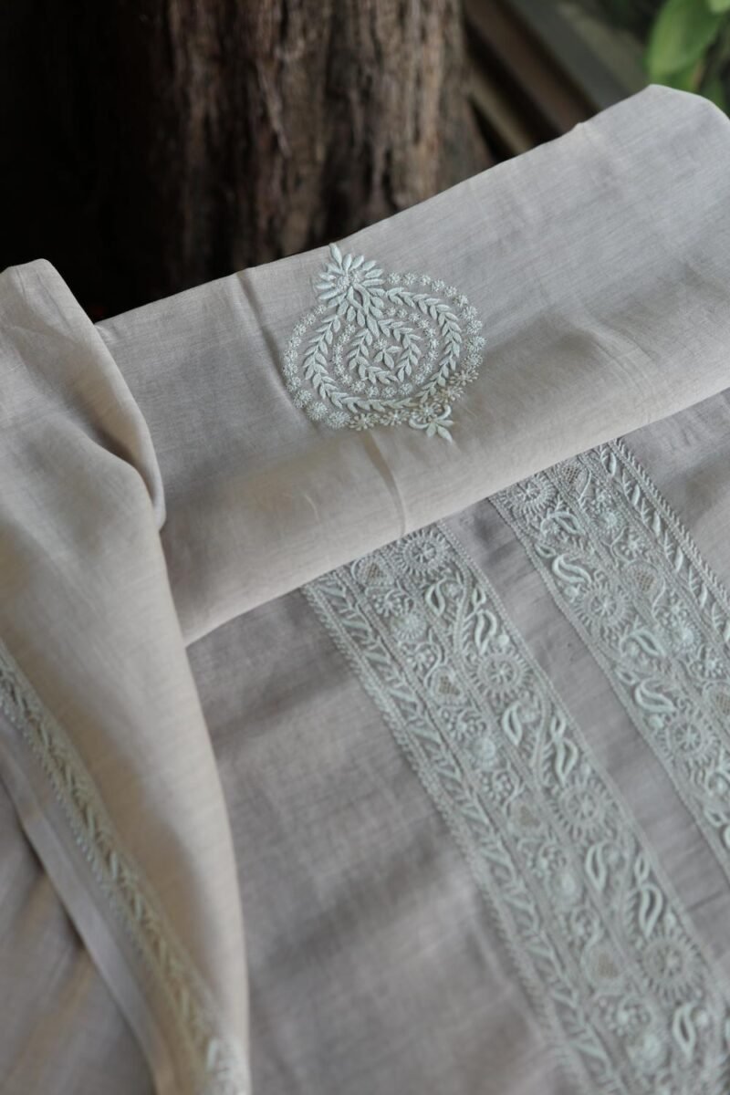 Grey Malmal Chikankari Unstitched Men's Kurtas Fabrics