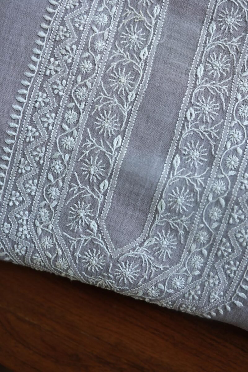 Grey Malmal Chikankari Unstitched Men's Kurtas Fabrics