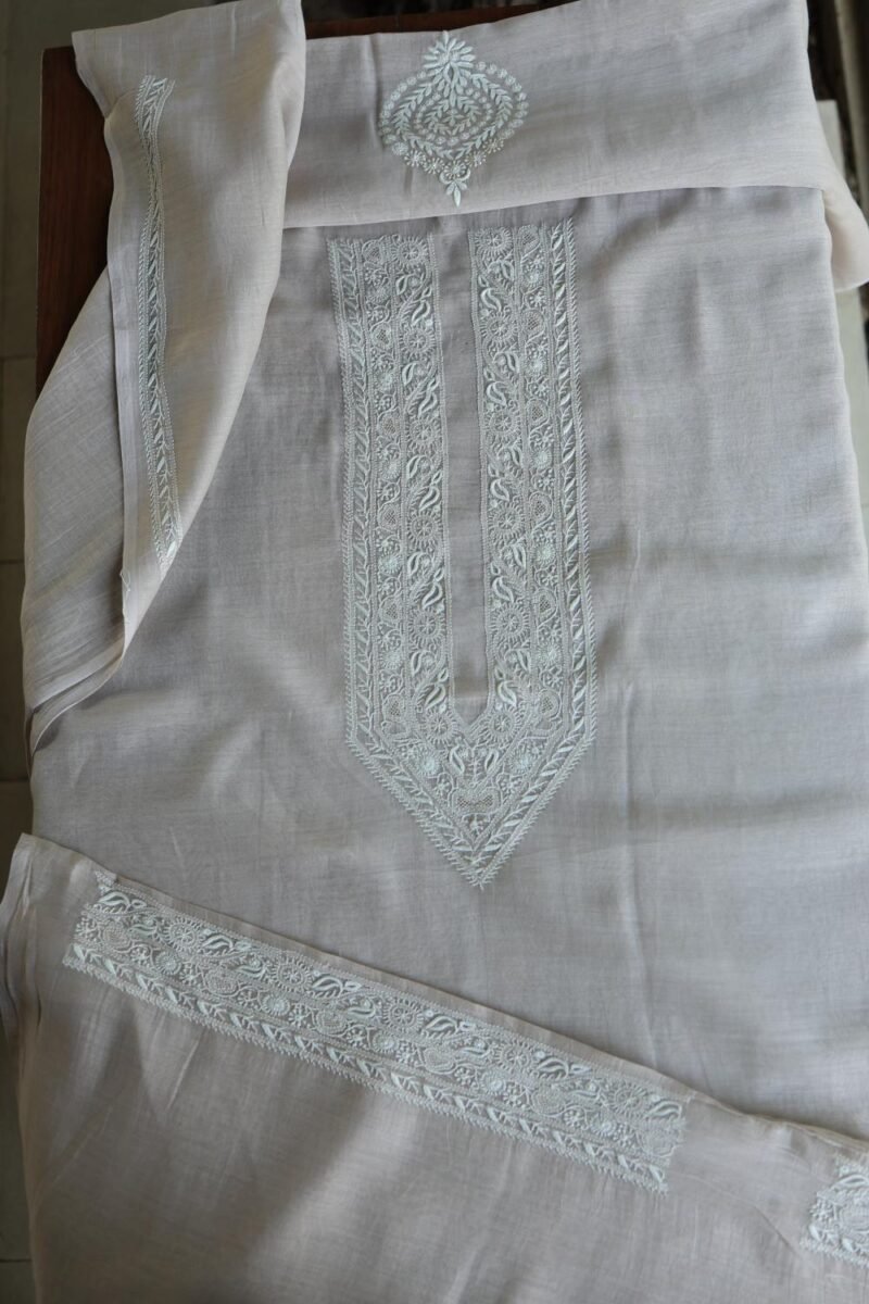 Grey Malmal Chikankari Unstitched Men's Kurtas Fabrics
