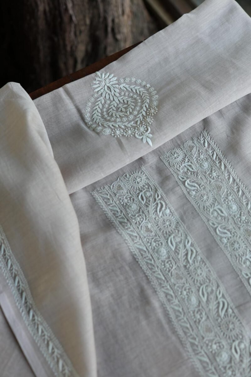Grey Malmal Chikankari Unstitched Men's Kurtas Fabrics