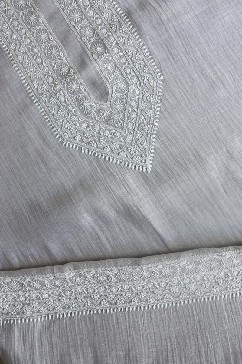 Grey Malmal Chikankari Unstitched Men's Kurtas Fabrics