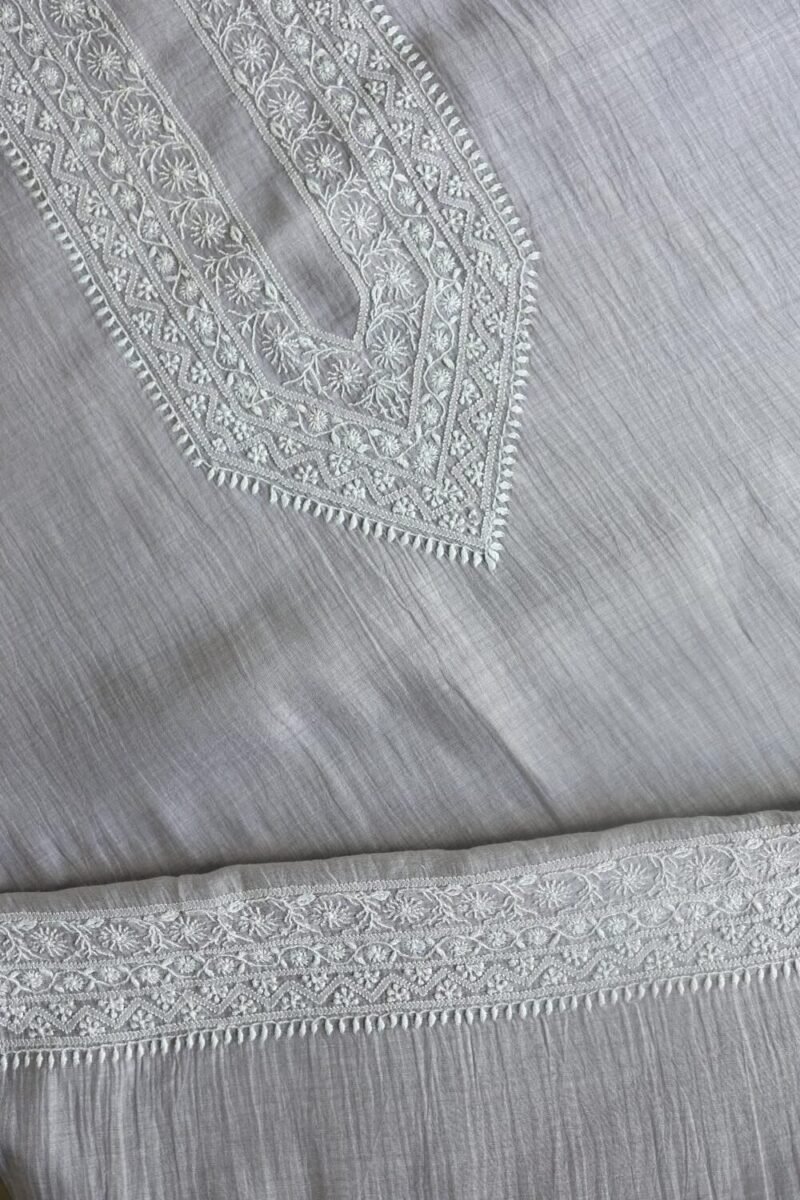 Grey Malmal Chikankari Unstitched Men's Kurtas Fabrics