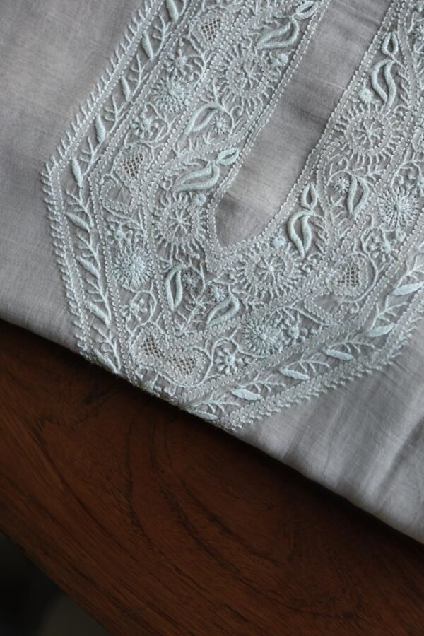 Grey Malmal Chikankari Unstitched Men's Kurtas Fabrics - Image 12