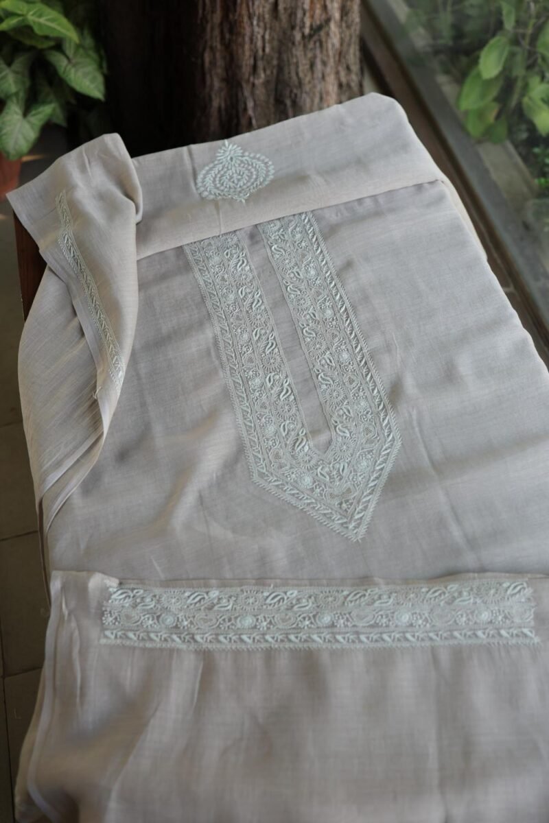 Grey Malmal Chikankari Unstitched Men's Kurtas Fabrics