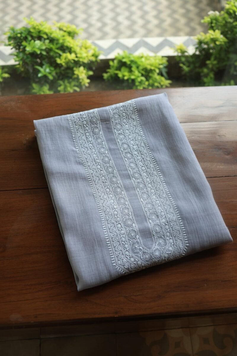 Grey Malmal Chikankari Unstitched Men's Kurtas Fabrics