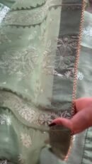 Hazel Green Noor Organza Applique Chikankari Mukaish Kurta Dupatta Set