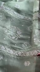 Hazel Green Noor Organza Applique Chikankari Mukaish Kurta Dupatta Set