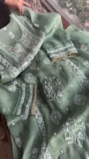 Hazel Green Noor Organza Applique Chikankari Mukaish Kurta Dupatta Set