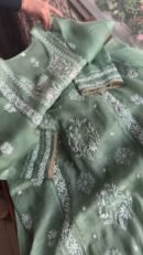 Hazel Green Noor Organza Applique Chikankari Mukaish Kurta Dupatta Set