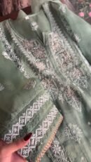 Hazel Green Noor Organza Applique Chikankari Mukaish Kurta Dupatta Set