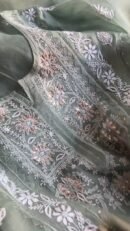 Hazel Green Noor Organza Applique Chikankari Mukaish Kurta Dupatta Set