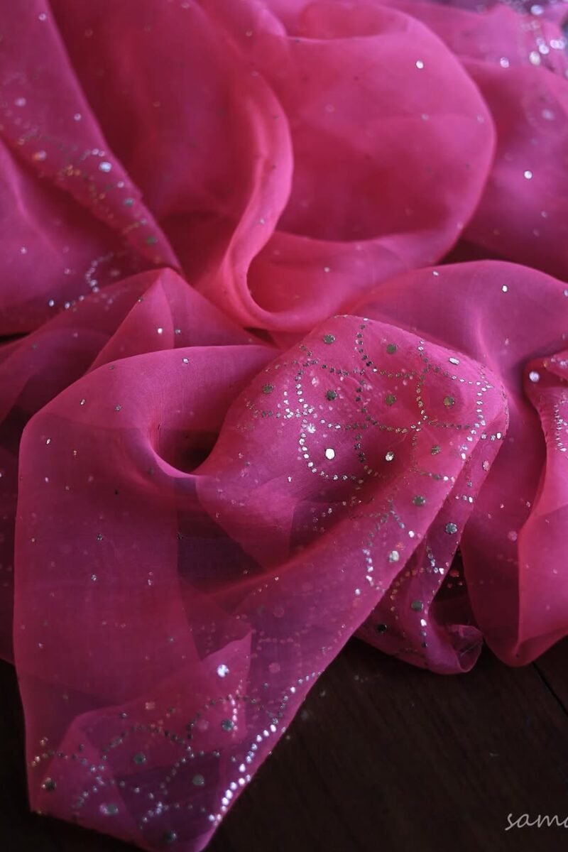 Hot Pink Chanderi Silk Mukaish Badla Unstitched Fabrics