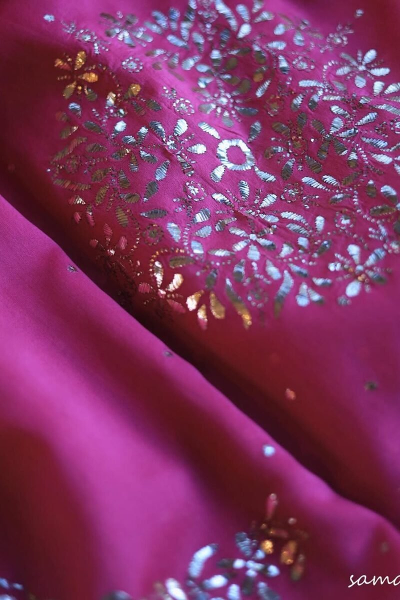 Hot Pink Chanderi Silk Mukaish Badla Unstitched Fabrics