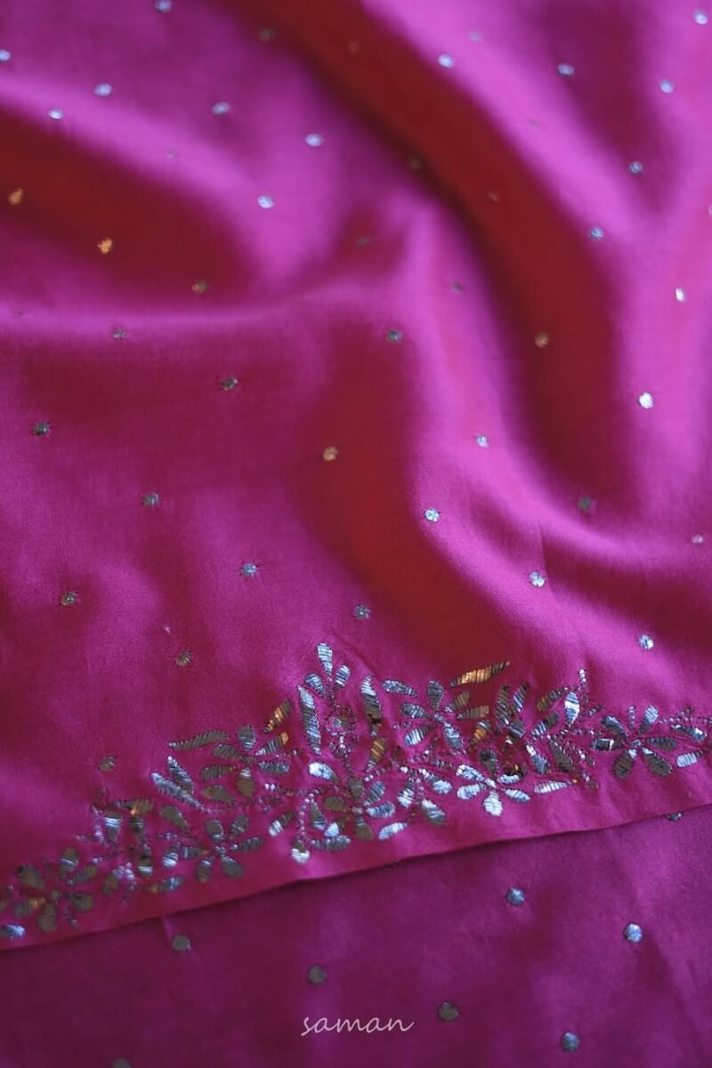 Hot Pink Chanderi Silk Mukaish Badla Unstitched Fabrics
