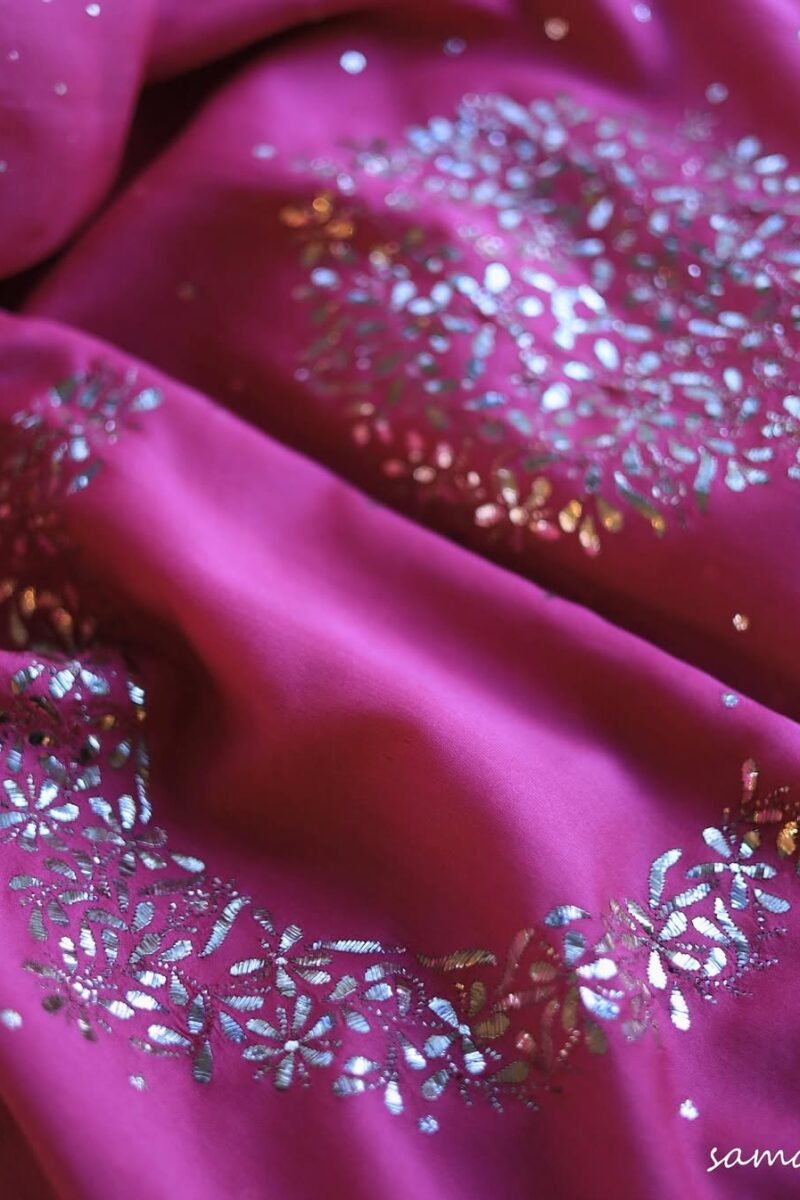 Hot Pink Chanderi Silk Mukaish Badla Unstitched Fabrics