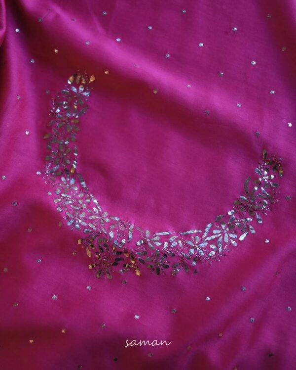 Hot Pink Chanderi Silk Mukaish Badla Unstitched Fabrics - Image 7