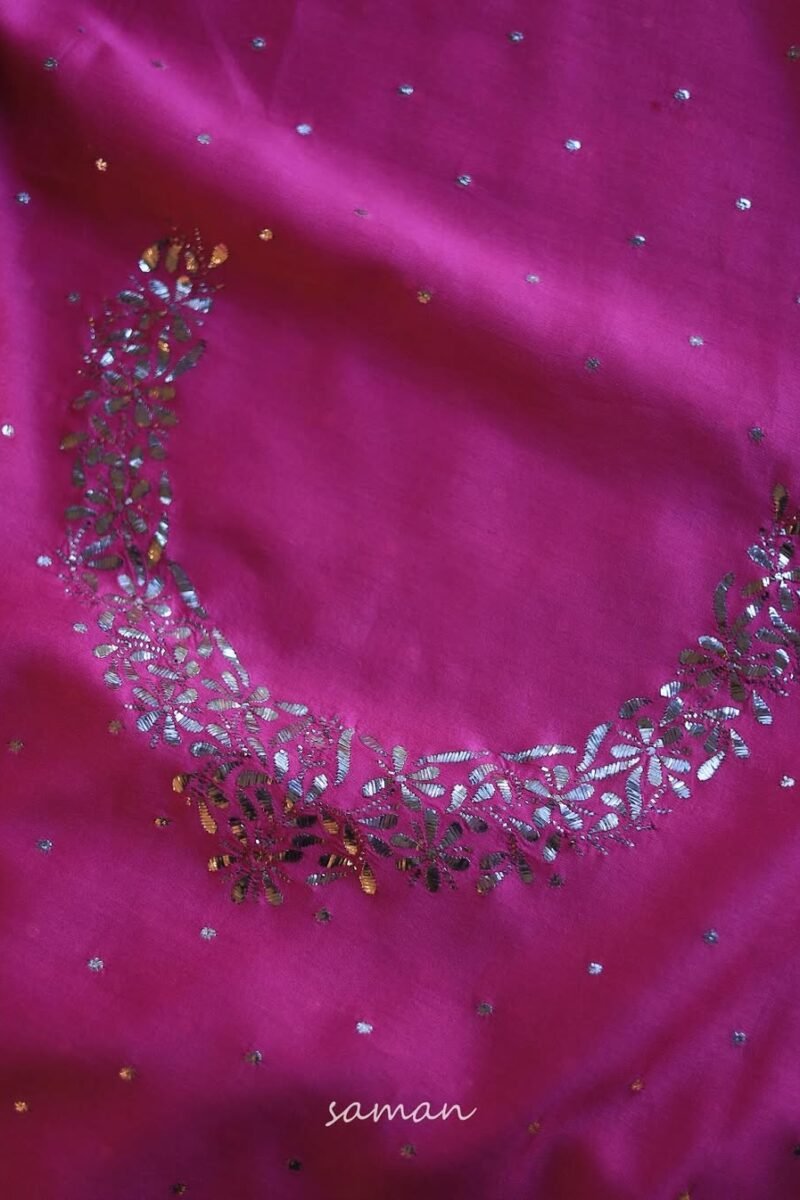 Hot Pink Chanderi Silk Mukaish Badla Unstitched Fabrics