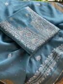 Blue Banarasi Zari Chanderi Chikankari Unstitched Kurta Dupatta Fabric Set