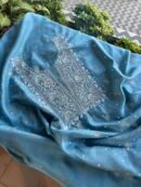 Blue Banarasi Zari Chanderi Chikankari Unstitched Kurta Dupatta Fabric Set