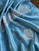 Blue Banarasi Zari Chanderi Chikankari Unstitched Kurta Dupatta Fabric Set