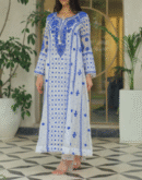 Indigo White Mulmul Pearl Work Chikankari Anarkali With Dupatta
