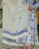 Indigo White Mulmul Pearl Work Chikankari Anarkali With Dupatta