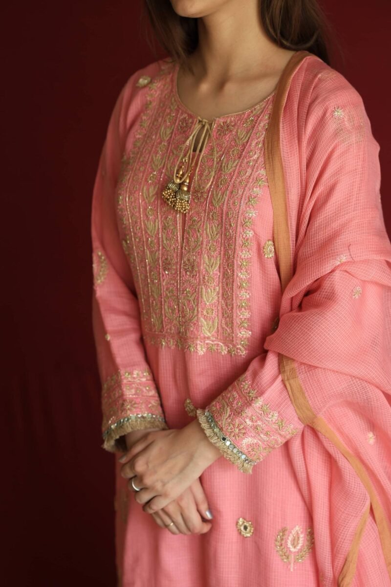 Lotus Pink Kota Mirror Chikankari Ready to Wear Kurta Set