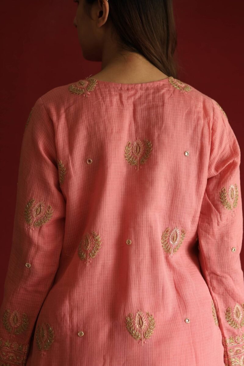 Lotus Pink Kota Mirror Chikankari Ready to Wear Kurta Set