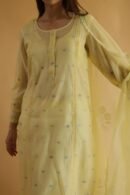 Lemon Yellow Jamdani X Chikankari Ready To Wear Kurta Dupatta Set