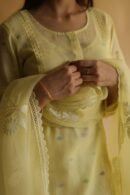 Lemon Yellow Jamdani X Chikankari Ready To Wear Kurta Dupatta Set