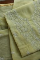 Lemon Yellow Mal Cotton Chikankari Unstitched Kurta Dupatta Fabrics With Kamdani