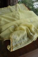 Lemon Yellow Mal Cotton Chikankari Unstitched Kurta Dupatta Fabrics With Kamdani