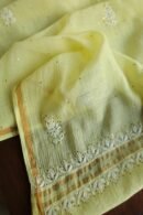 Lemon Yellow Mal Cotton Chikankari Unstitched Kurta Dupatta Fabrics With Kamdani