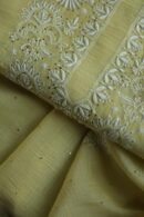 Lemon Yellow Mal Cotton Chikankari Unstitched Kurta Dupatta Fabrics With Kamdani