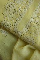 Lemon Yellow Mal Cotton Chikankari Unstitched Kurta Dupatta Fabrics With Kamdani
