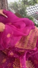 Magenta Noor Organza Silk Chikankari Unstitched Kurta Dupatta Set
