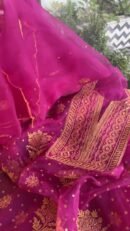 Magenta Noor Organza Silk Chikankari Unstitched Kurta Dupatta Set