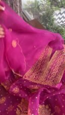 Magenta Noor Organza Silk Chikankari Unstitched Kurta Dupatta Set