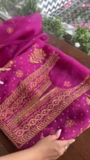 Magenta Noor Organza Silk Chikankari Unstitched Kurta Dupatta Set