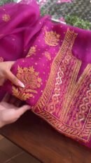 Magenta Noor Organza Silk Chikankari Unstitched Kurta Dupatta Set