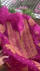 Magenta Noor Organza Silk Chikankari Unstitched Kurta Dupatta Set