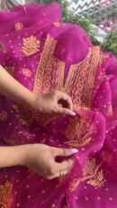 Magenta Noor Organza Silk Chikankari Unstitched Kurta Dupatta Set