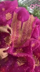 Magenta Noor Organza Silk Chikankari Unstitched Kurta Dupatta Set