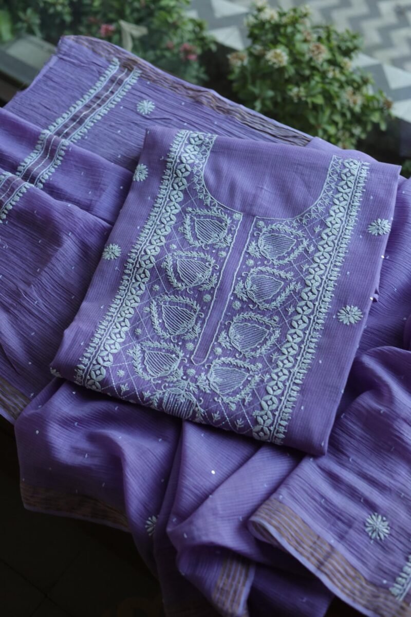 Mal Cotton Fine Chikankari With Kamdani Work Unstitched Fabric