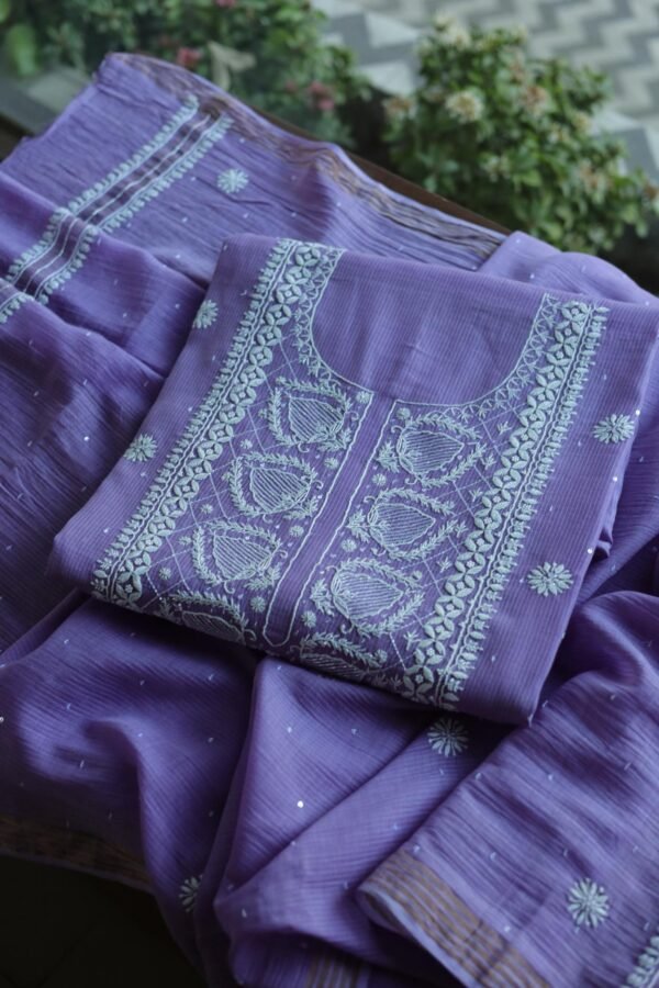 Mal Cotton Fine Chikankari With Kamdani Work Unstitched Fabric - Image 3