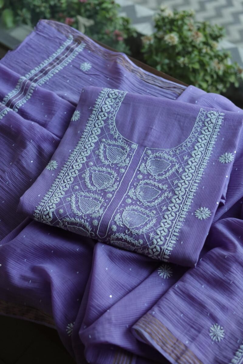 Mal Cotton Fine Chikankari With Kamdani Work Unstitched Fabric