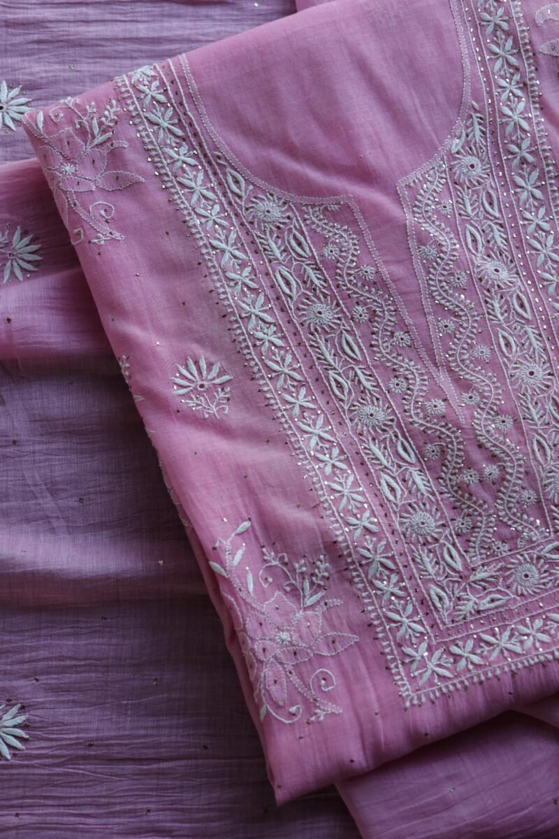 Mal Cotton Fine Chikankari With Kamdani Work Unstitched Fabric